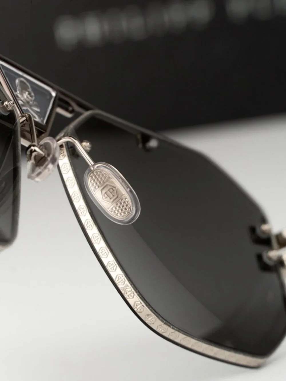 Philipp Plein Men Sunglasses Palladium Grey Silver Mirror Pilot SPP077V 523X NEW